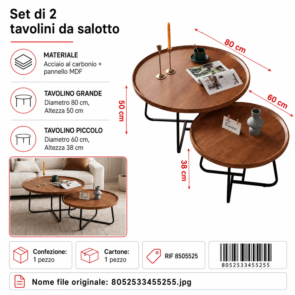 Set di 2 Tavolino da Salotto