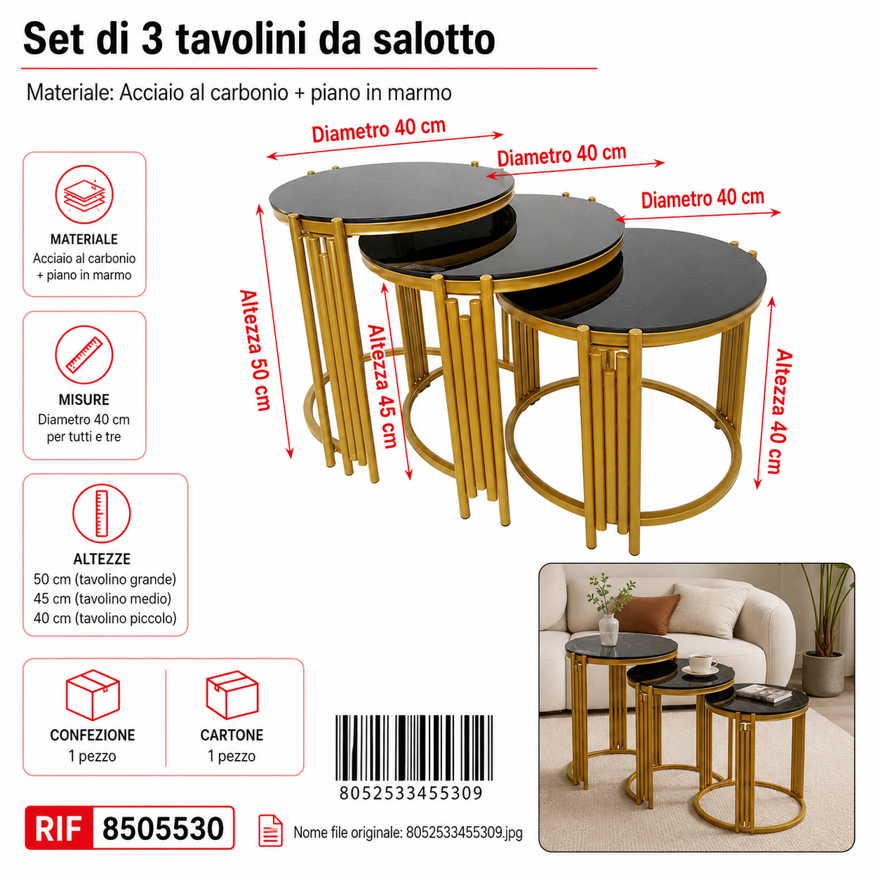 Set di 3 Tavolino da Salotto