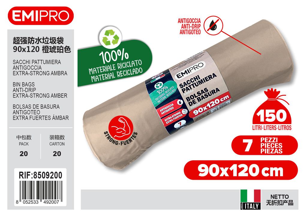 Sacchi Pattumiera Antigoccia Extra-Strong 90X120 Ambra 7Pz 150L