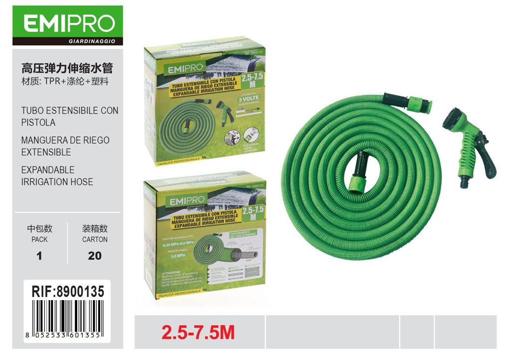 TUBO ESTENSIBILE CON PISTOLA 2.5-7.5M