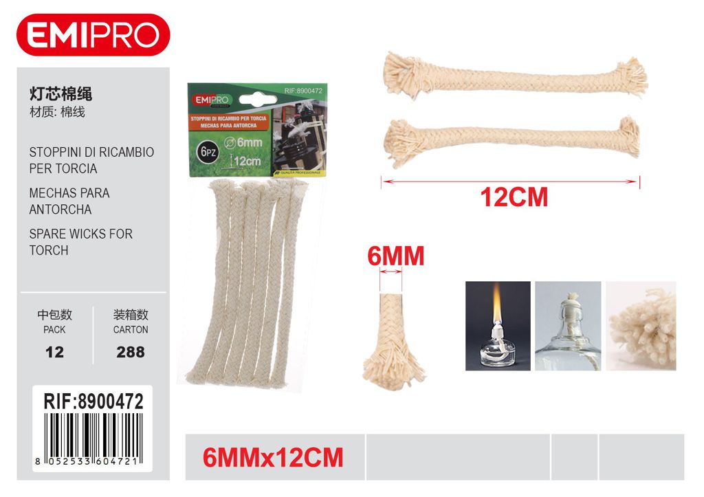 STOPPINI DI RICAMBIO PER TORCIA 6MM*12CM 6PCS