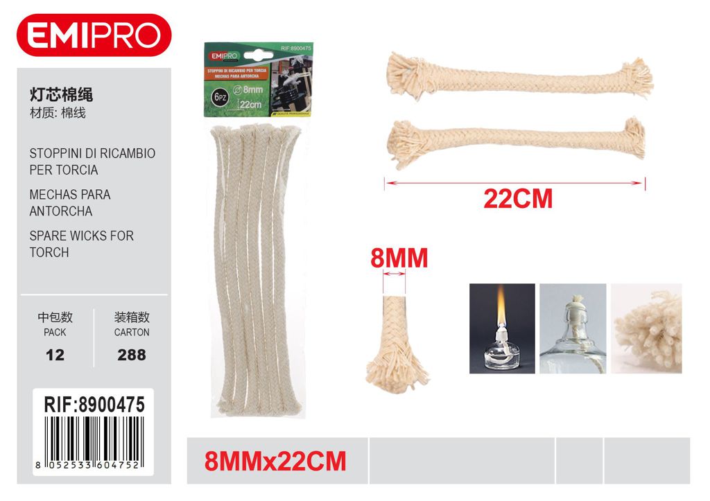 STOPPINI DI RICAMBIO PER TORCIA 8MM*22CM 6PCS