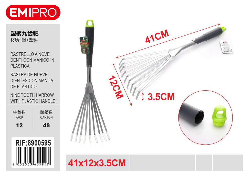 RASTRELLO A NOVE DENTI CON MANICO IN PLASTICA 42*14.5*4.5CM
