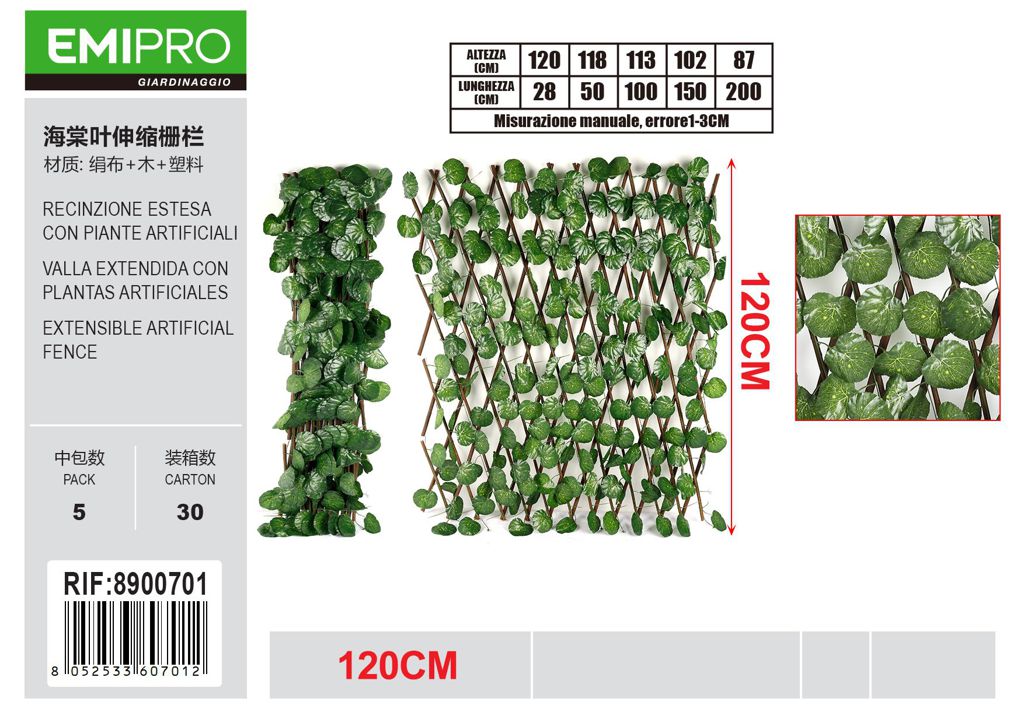 RECINZIONE ESTESA CON PIANTE ARTIFICIALI 120CM