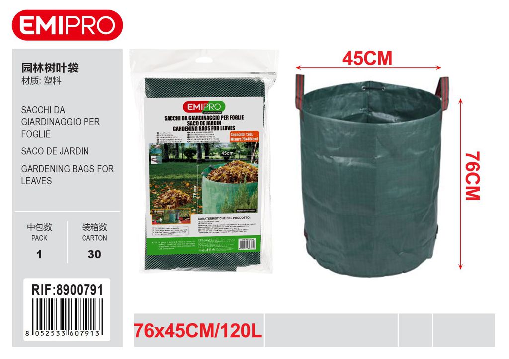 SACCHI DA GIARDINAGGIO PER FOGLIE 76*45CM 120L