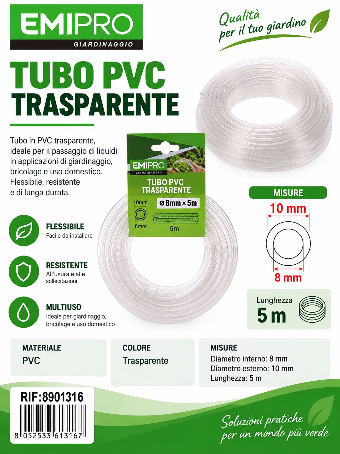 TUBO PVC TRASPARENTE 8MM*5M