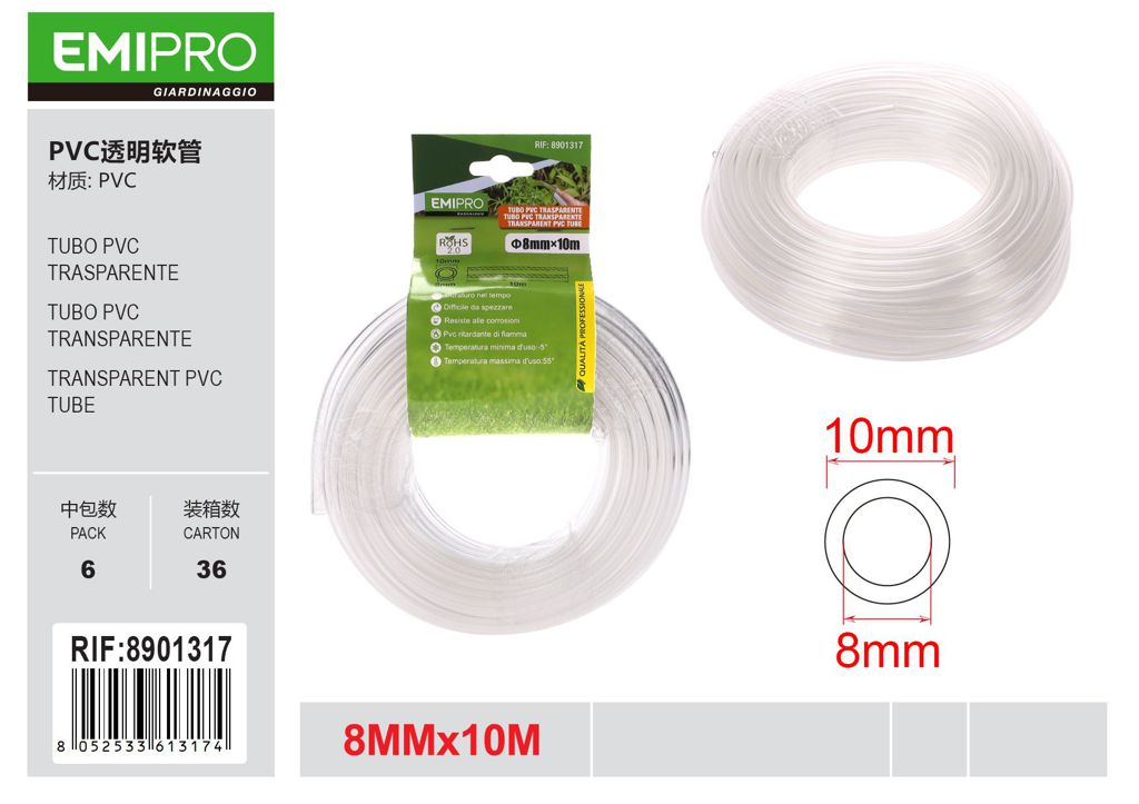 TUBO PVC TRASPARENTE 8MM*10M