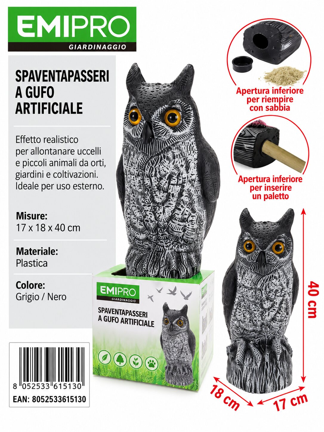 GUFO SPAVENTAPASSERI 17*18*40CM