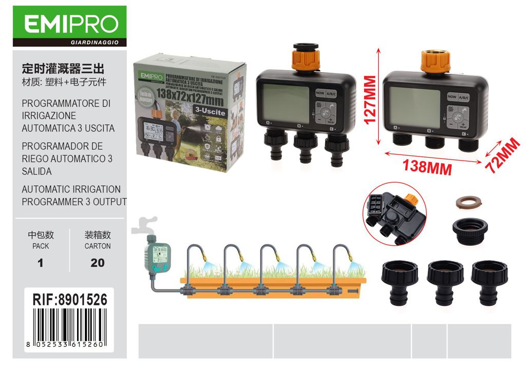 PROGRAMMATORE DI IRRIGAZIONE AUTOMATICA 3 USCITA