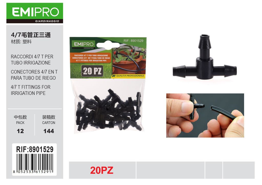 RACCORDI 4/7 T PER TUBO IRRIGAZIONE 20PZ