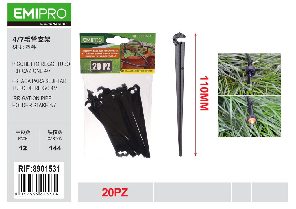 PICCHETTO REGGI TUBO IRRIGAZIONE 4/7 20PZ