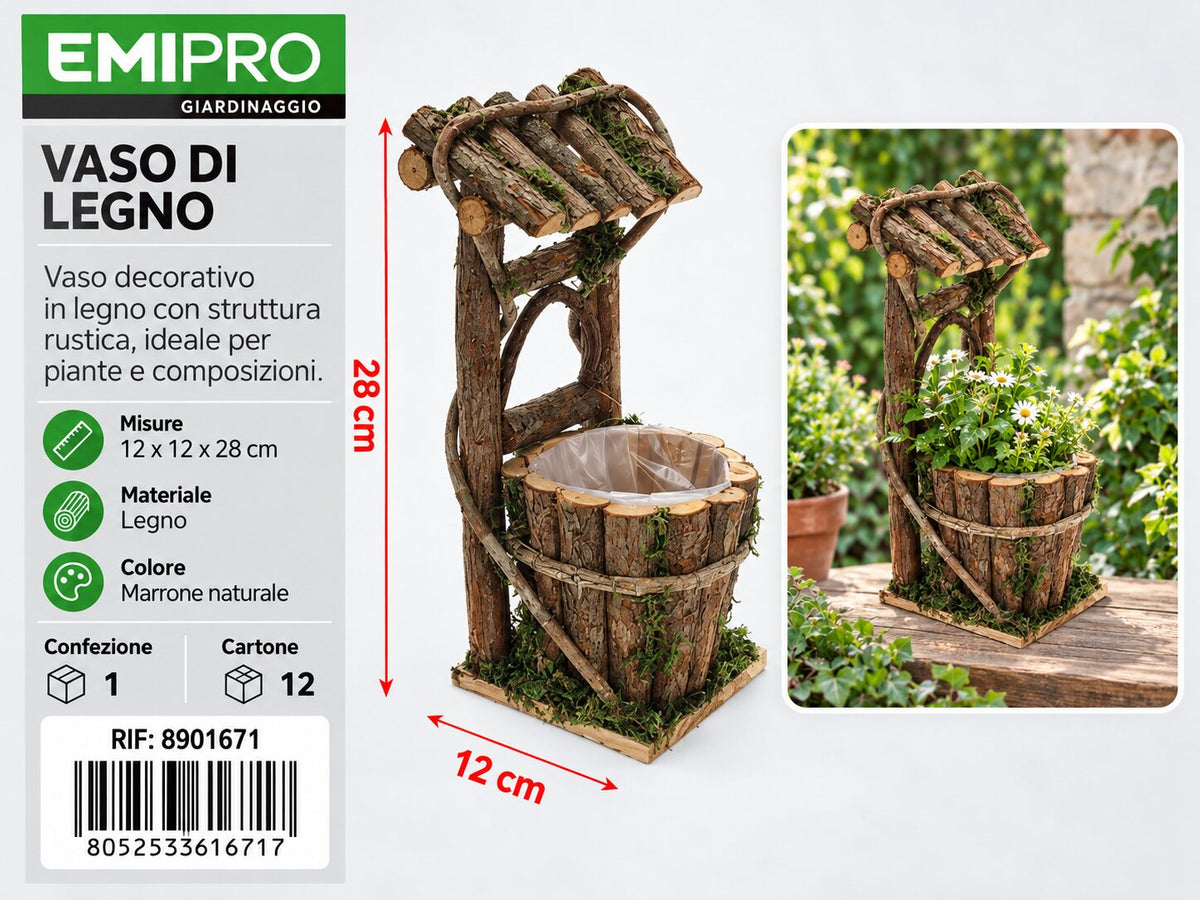 VASO DI LEGNO 12*12*28CM