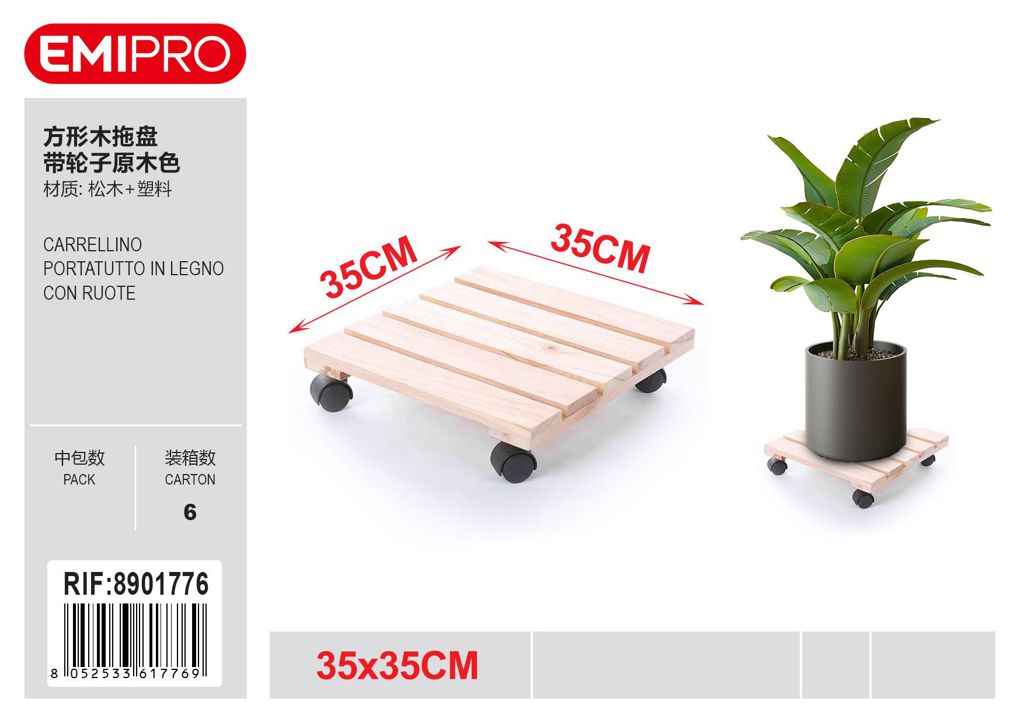 CARRELLINO PORTATUTTO IN LEGNO CON RUOTE 35*35CM