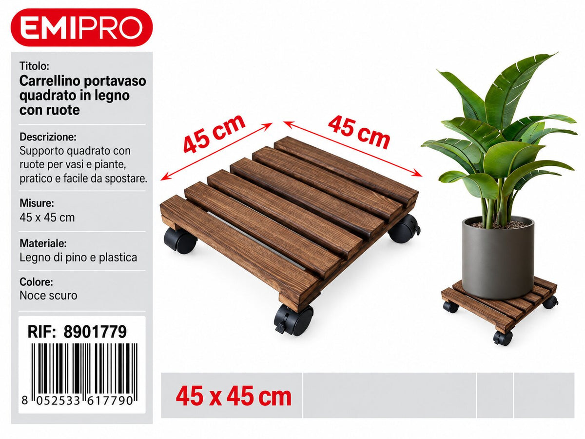 CARRELLINO PORTATUTTO IN LEGNO CON RUOTE 45*45CM