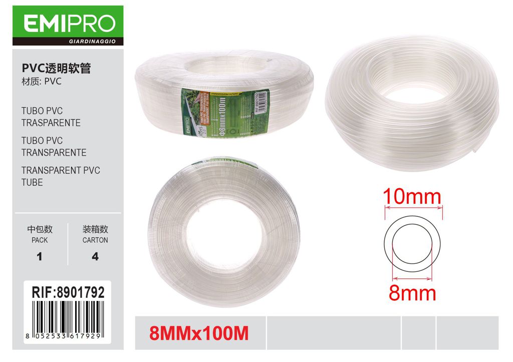 TUBO PVC TRASPARENTE 8MM*100M