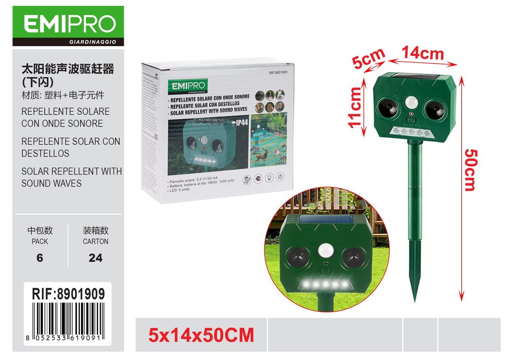 REPELLENTE SOLARE CON ONDE SONORE 14*5*50CM
