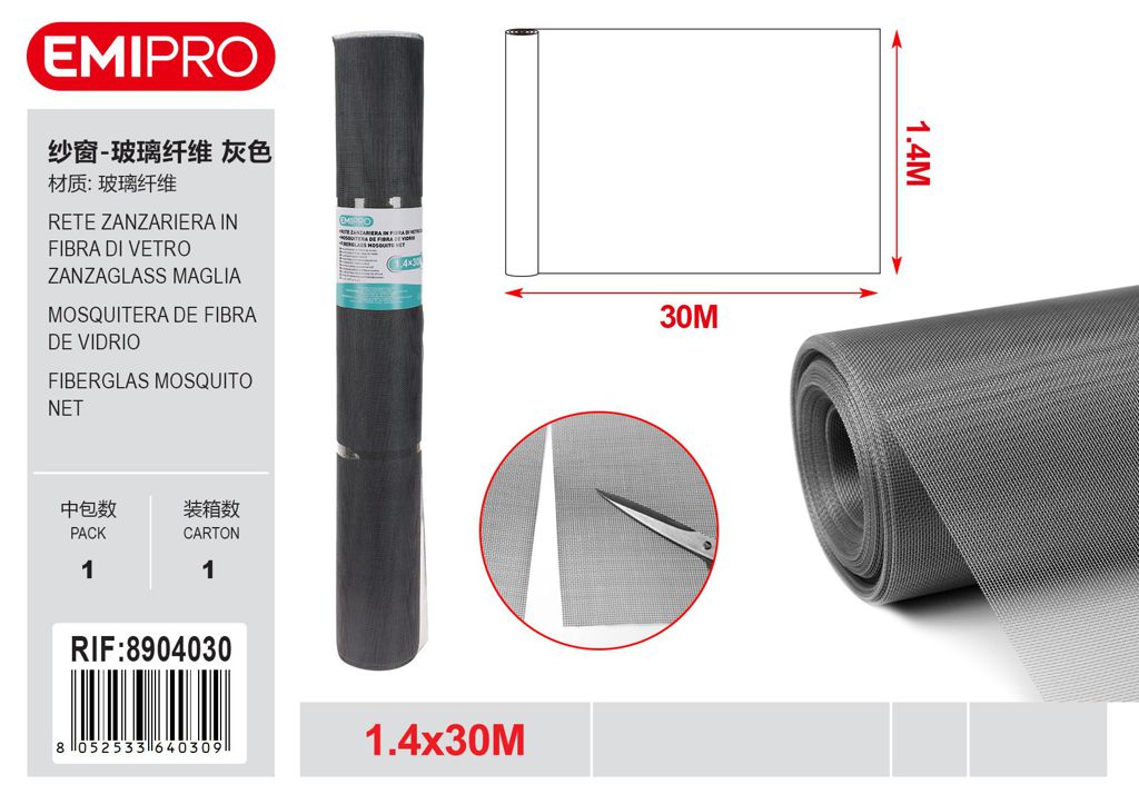 Rete Zanzariera In Fibra Di vetro Zanzaglass Maglia 1.8*1.6mm Grigia 1.4*30M