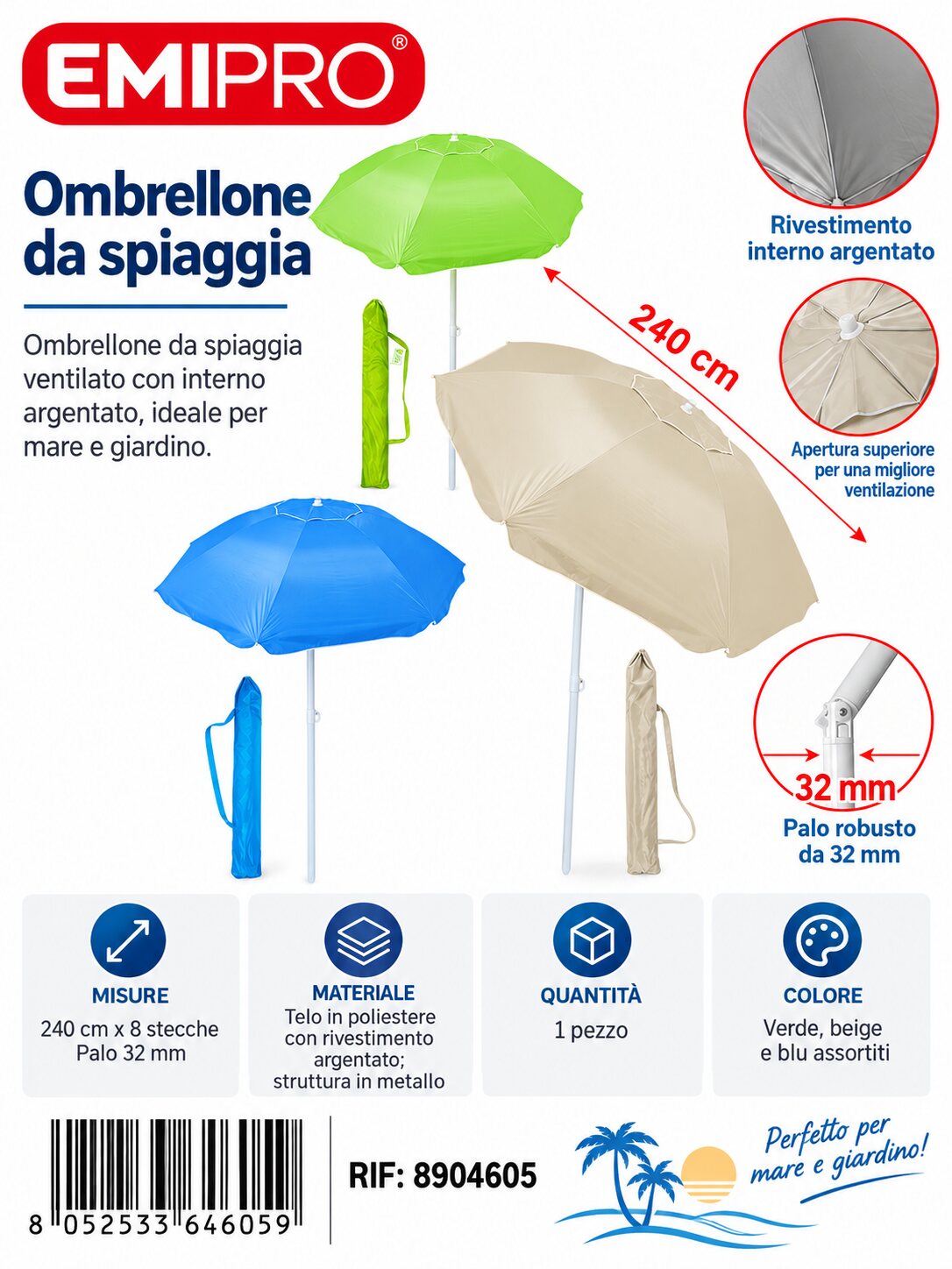 Ombrelloni 240cm*8K 32mm