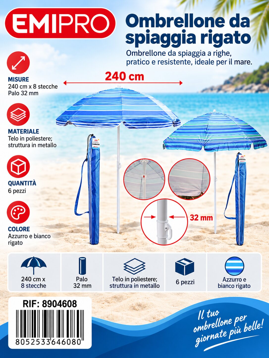 Ombrelloni 240cm*8K 32mm