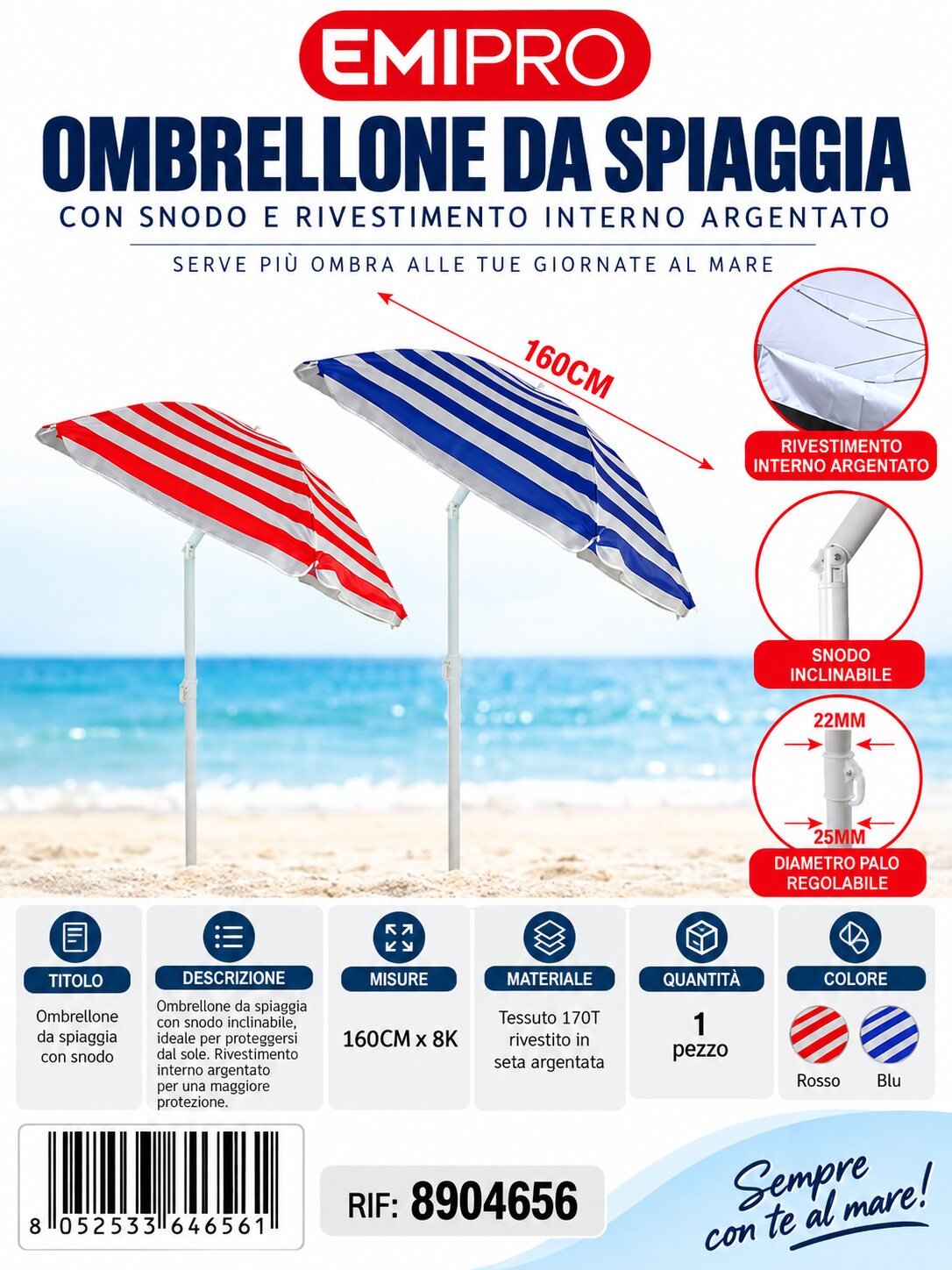 Ombrelloni 160cm*8K ?22/25mm