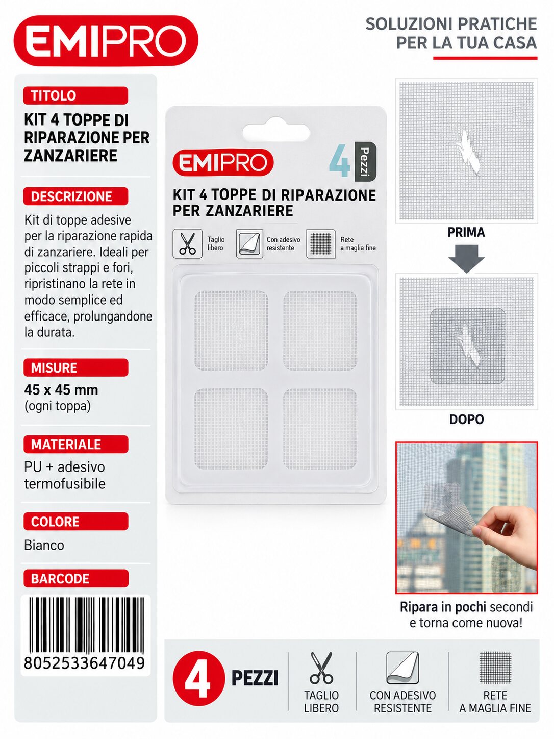 Kit 4 Riparazione Zanzariera