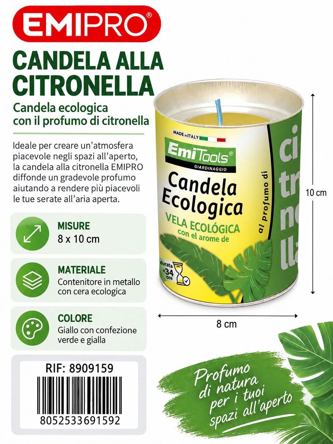 Candela Ecologica Citronella 8X10