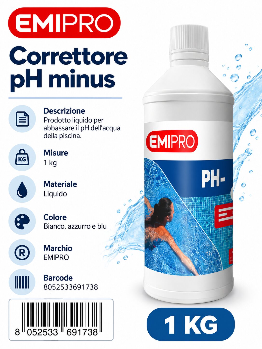 Ph Meno - Correttore Ph Minus 1 kg Liquido