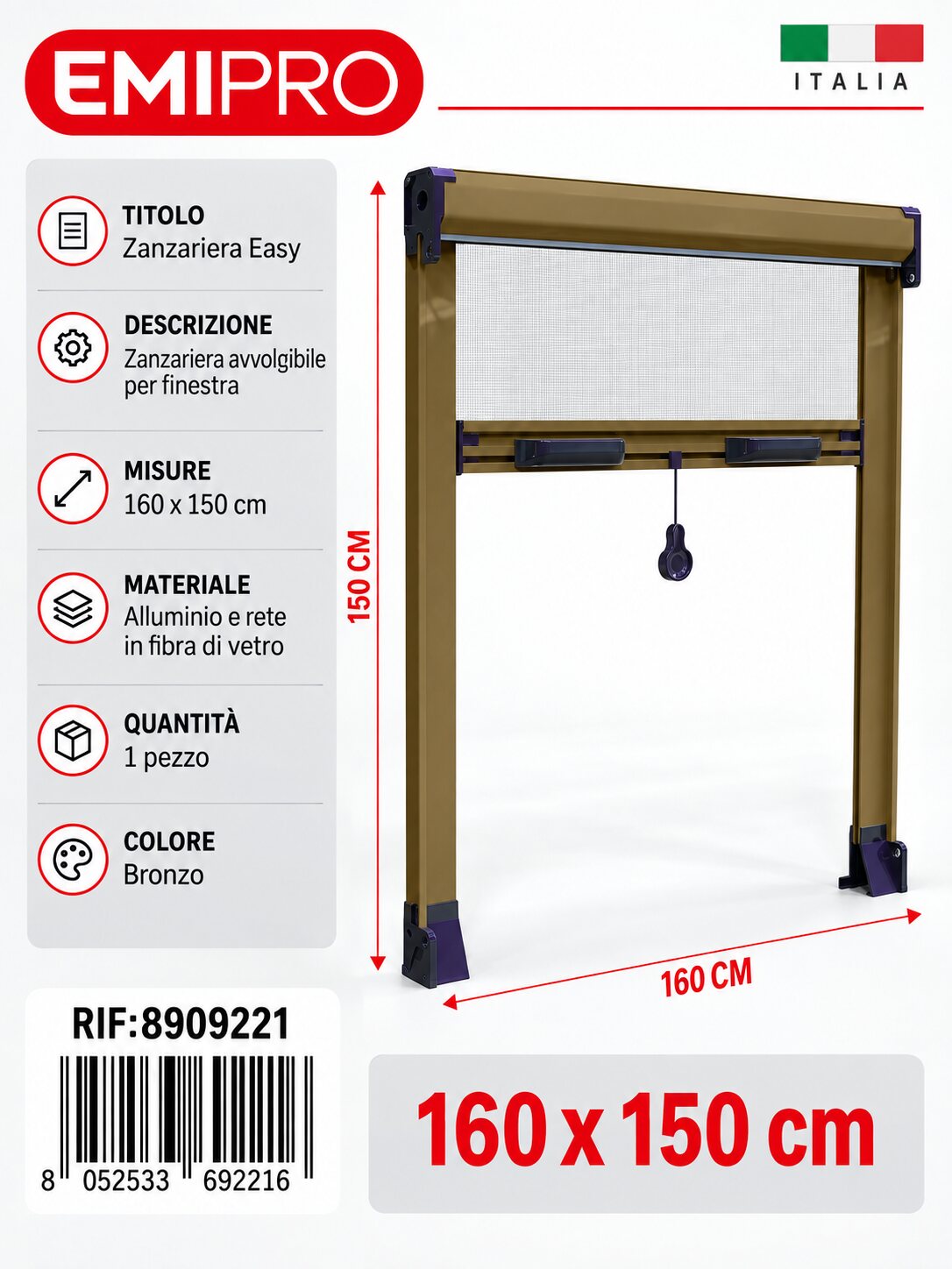 Zanzariera Easy Bronzo 160*150cm