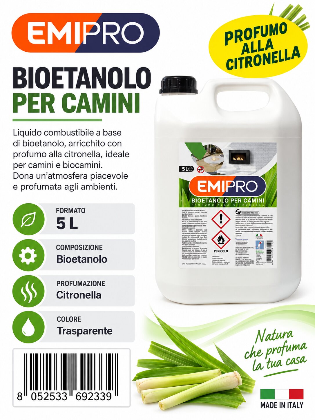 BIOETANOLO PER BIOCAMINI PROFUMO CITRONELLA 5L