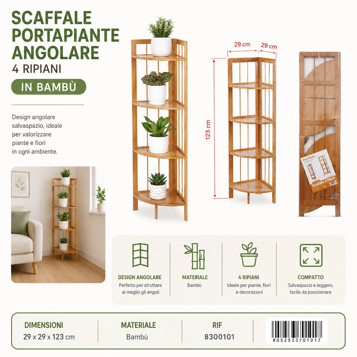 Scaffale 4 Piani 29*29*123cm