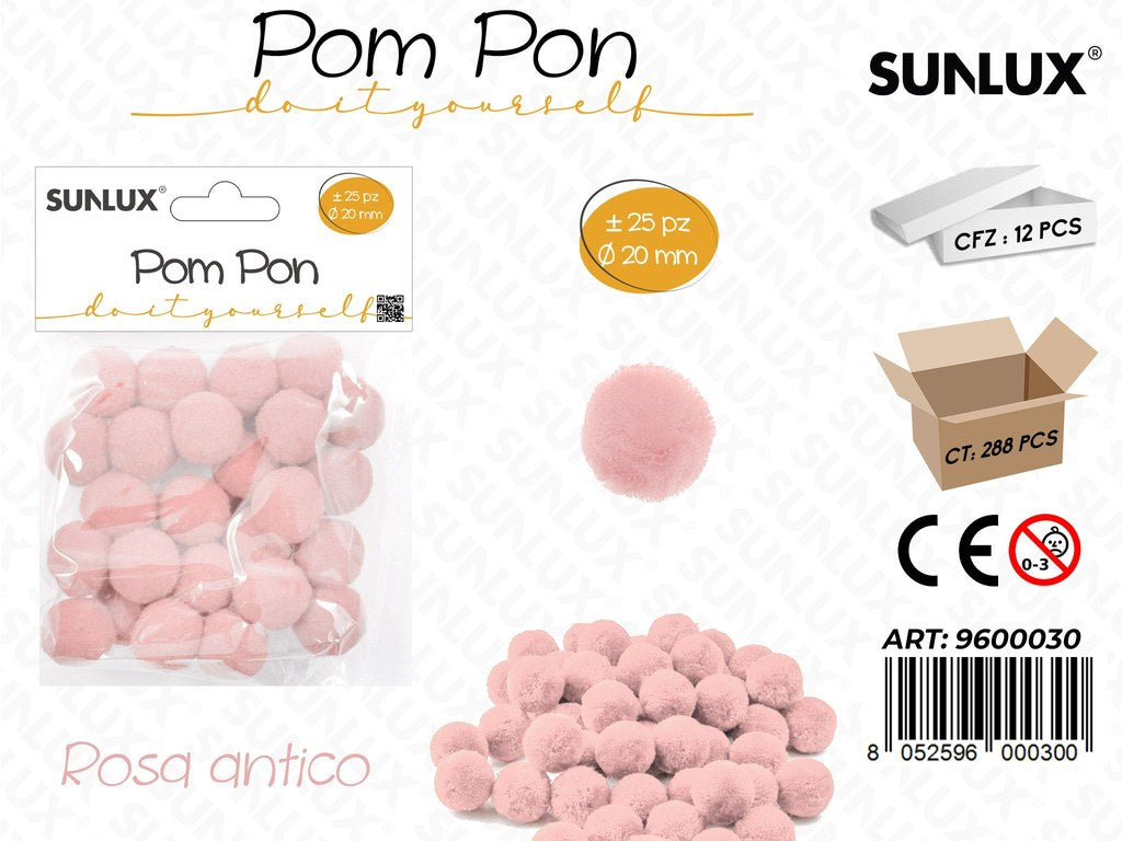 Sunlux Pompon Diy Rosa Antico 25PCS D.20MM