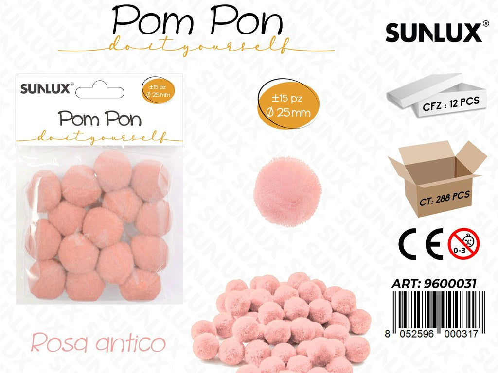 Sunlux Pompon Diy Rosa Antico 25PCS D.15MM