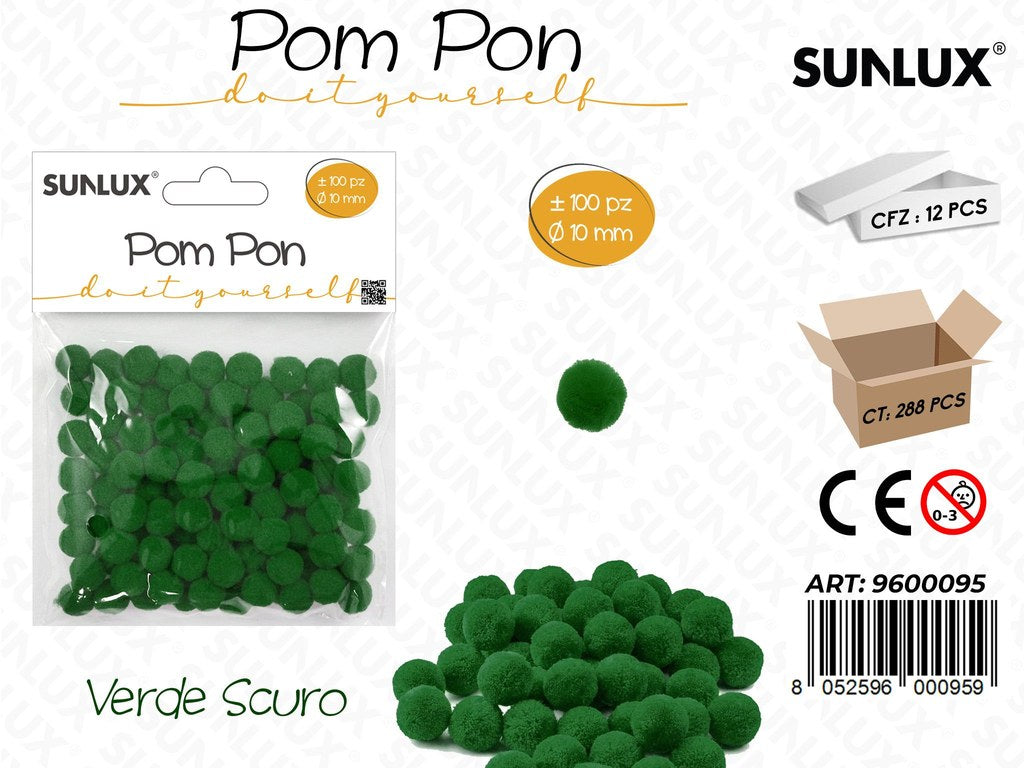 Sunlux Pompon Diy Verde Scuro 100PCS D.10MM