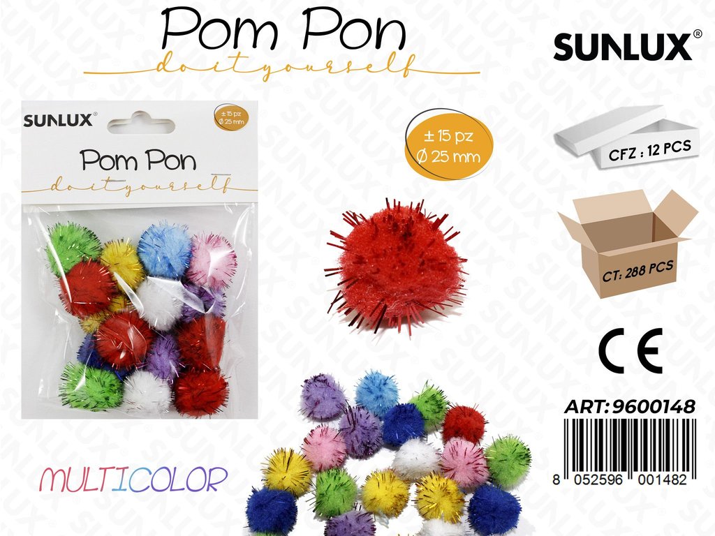 Sunlux Pompon Multicolor 15PCS D.25MM