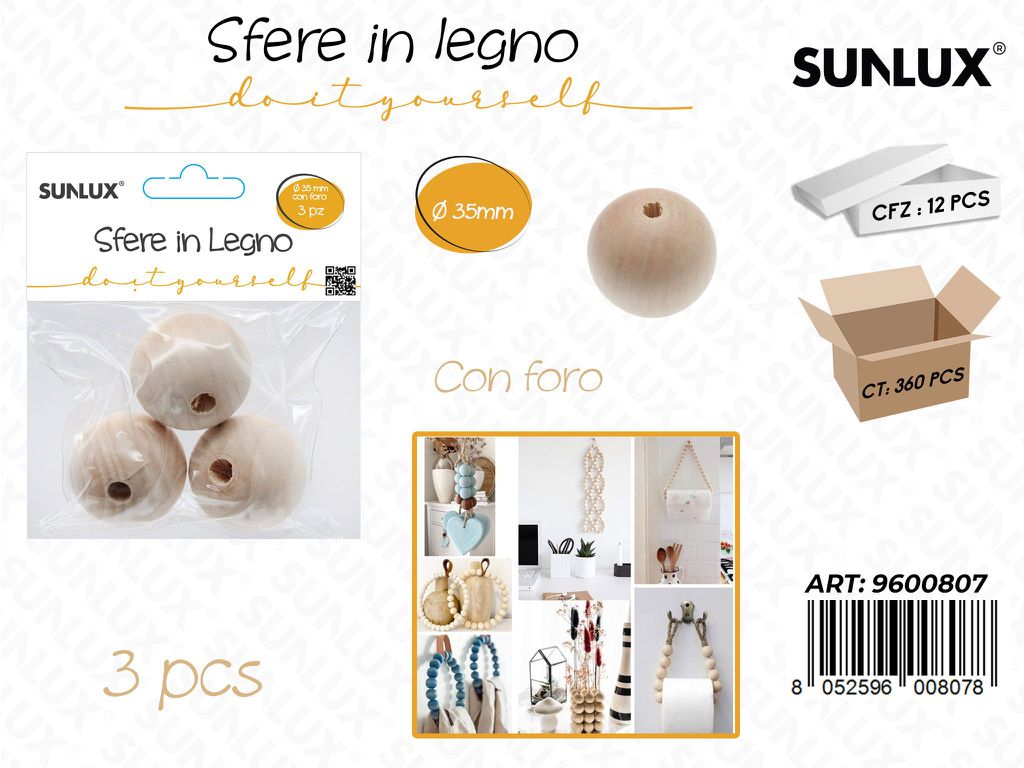 Sunlux Perle in Legno c/Foro 35MM 3PCS