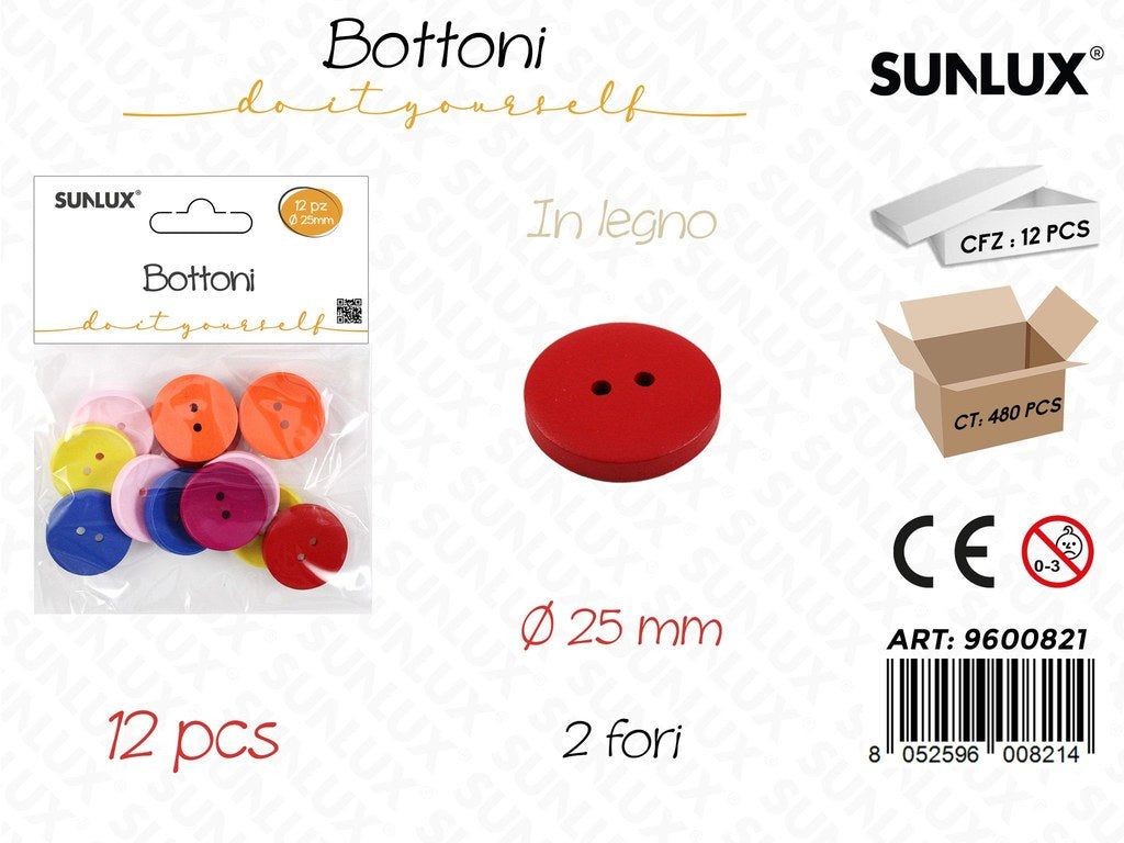 Sunlux Bottoni Legno Col. Ass. 12PCS D.25MM