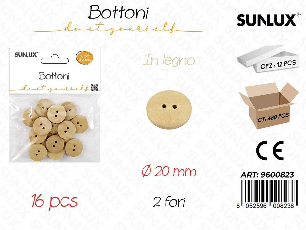 Sunlux Bottoni in Legno 20MM 16PCS