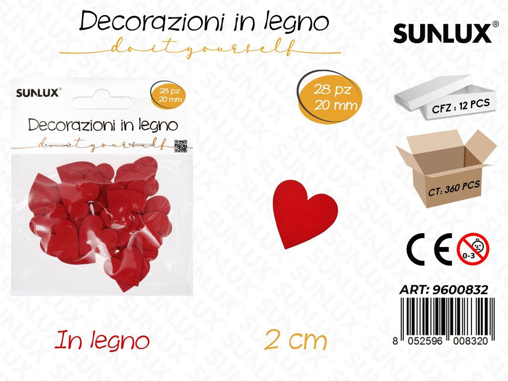 Sunlux Dec. in Legno Cuori 28PCS 2CM