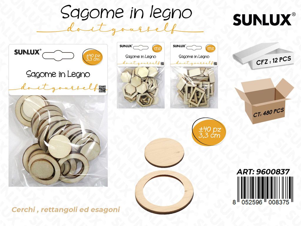 Sunlux Sagome Dec. in Legno Ass. 3.3CM 40PCS