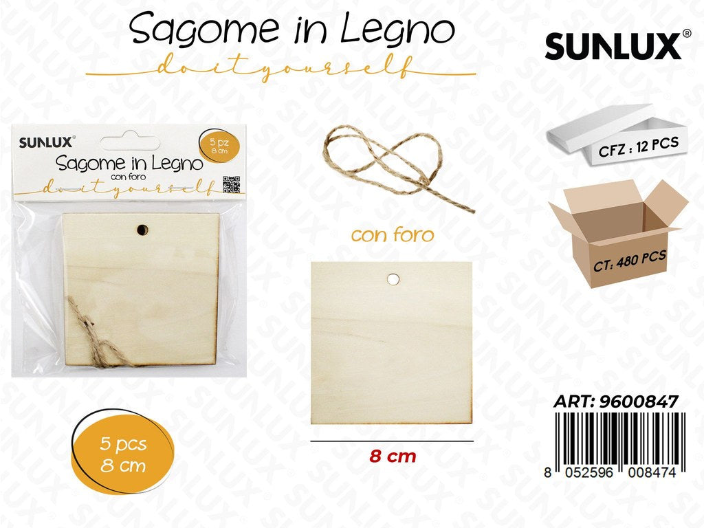 Sunlux Sagome in Legno Quadr. 5PCS 8CM