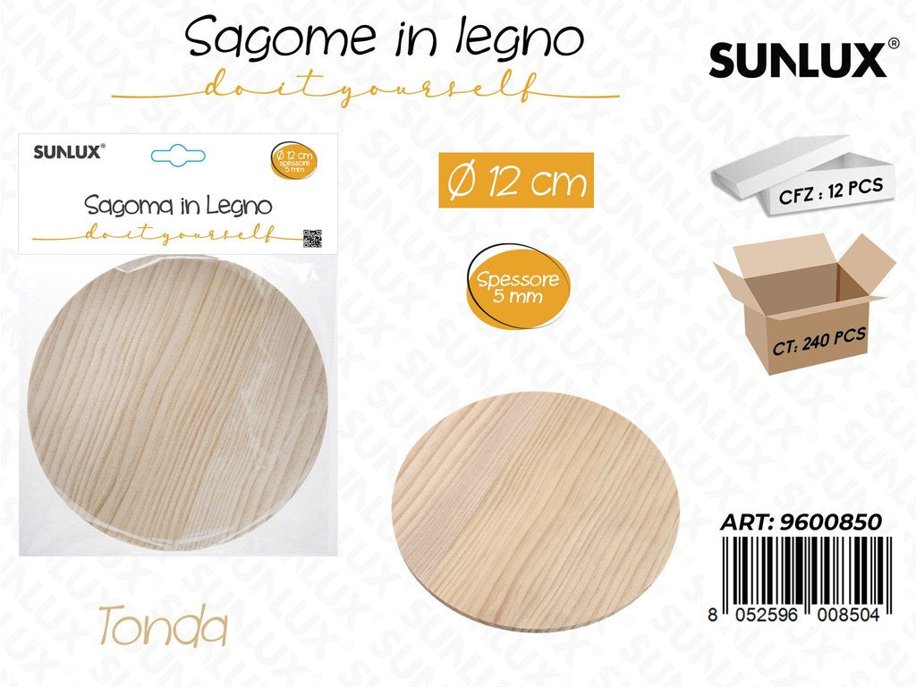 Sunlux Sagoma in Legno Tonda D.12CM*5MM