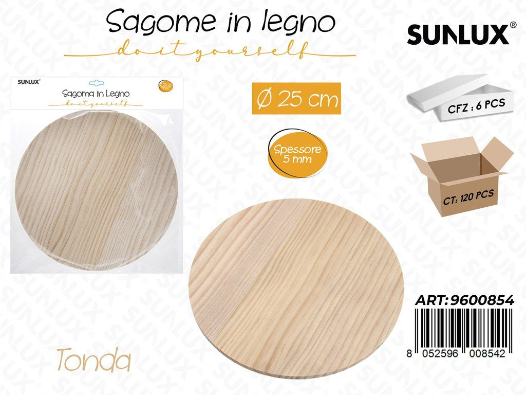 Sunlux Sagoma in Legno Tonda D.25CM*5MM