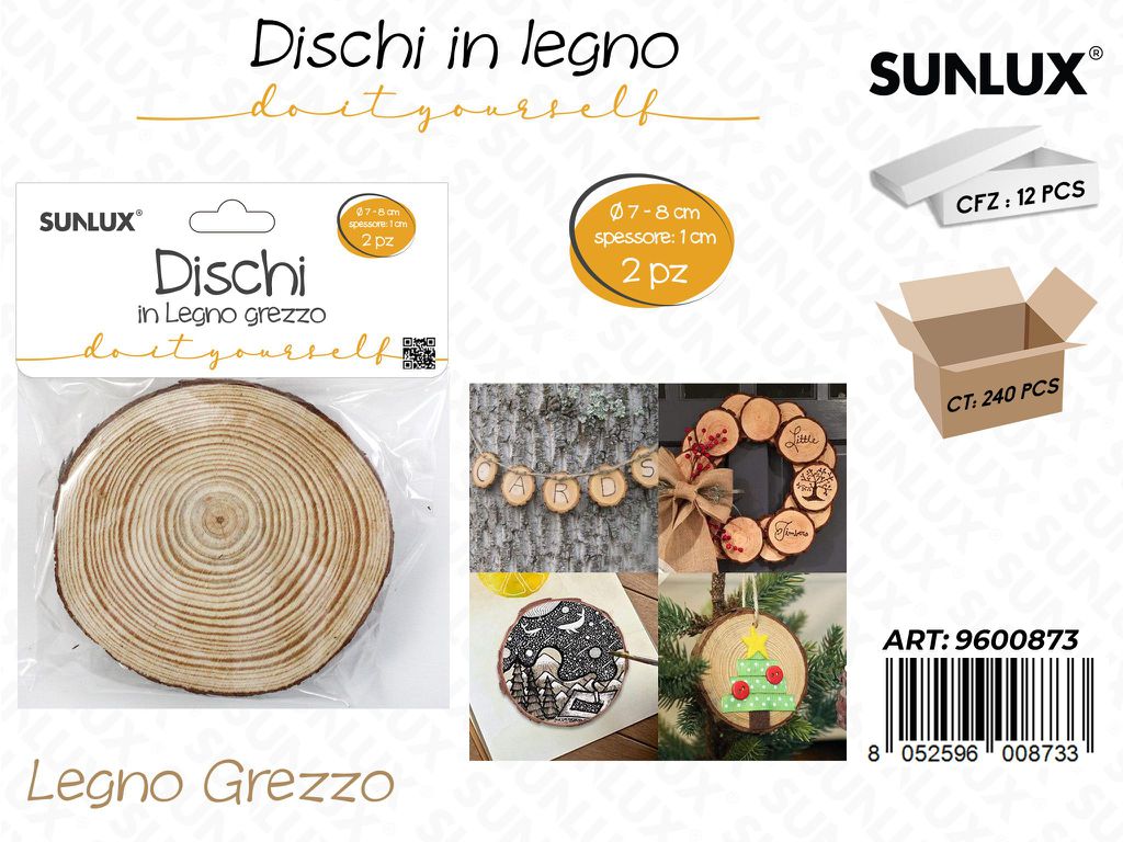 Dischi in Legno Grezzo 2PCS D. 7-8*1CM