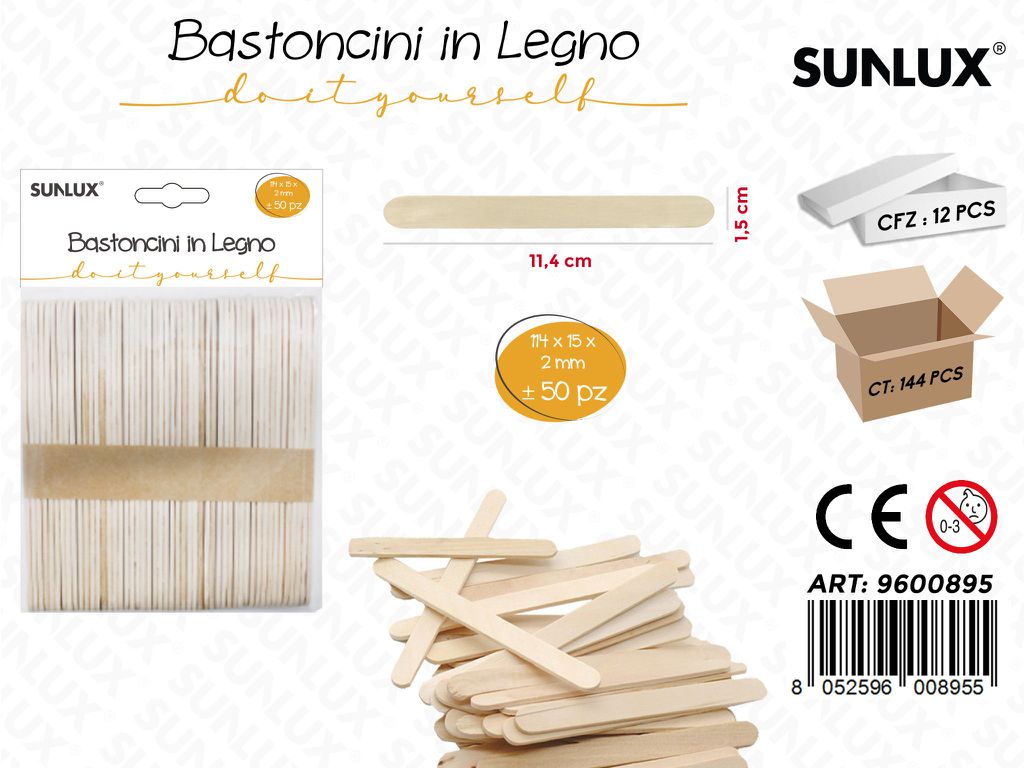 Sunlux Bastoncini in Legno 114*15*2MM 50PCS