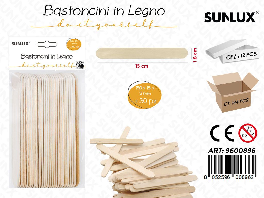 Sunlux Bastoncini in Legno 30PCS 150*18*2MM