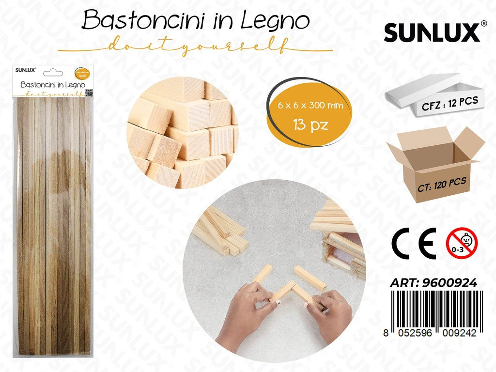 Sunlux Bastoncini in Legno 13PCS 6*6*300MM