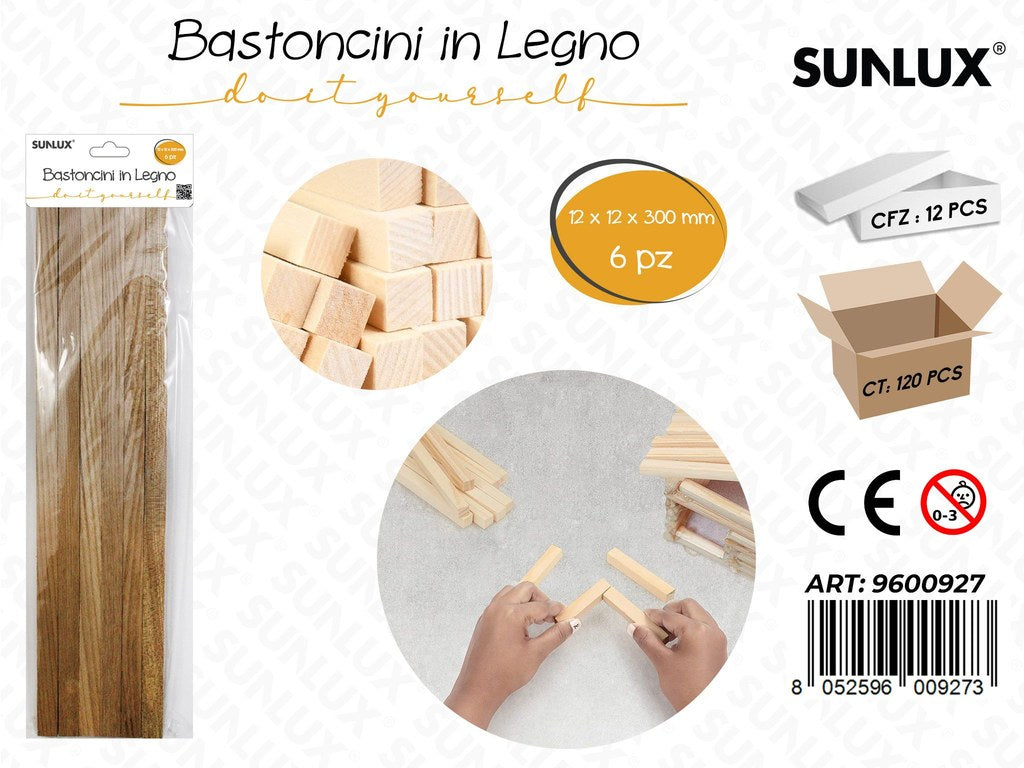 Sunlux Bastoncini in Legno 6PCS 12*12*300MM