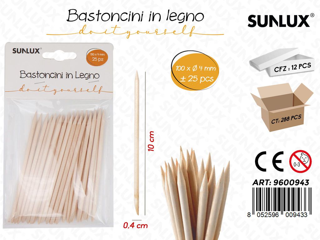 Sunlux Bastoncini in Legno 25PCS 10*0.4CM
