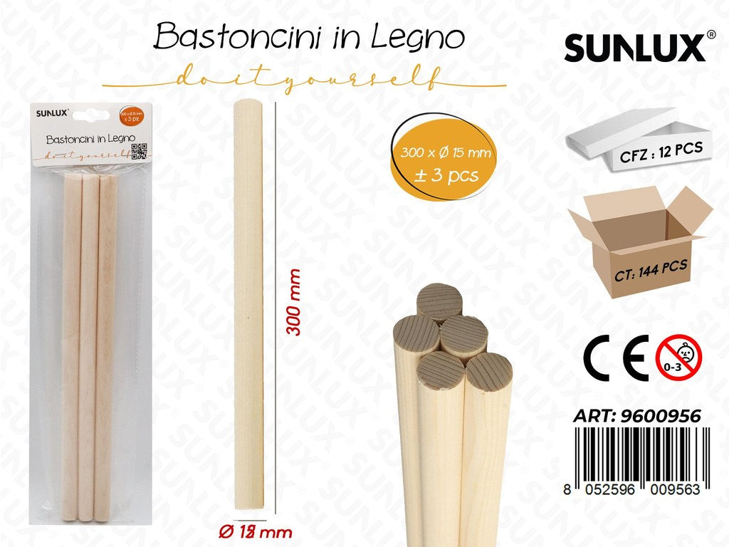 Sunlux Bastoncini Legno 3PCS 15*300MM