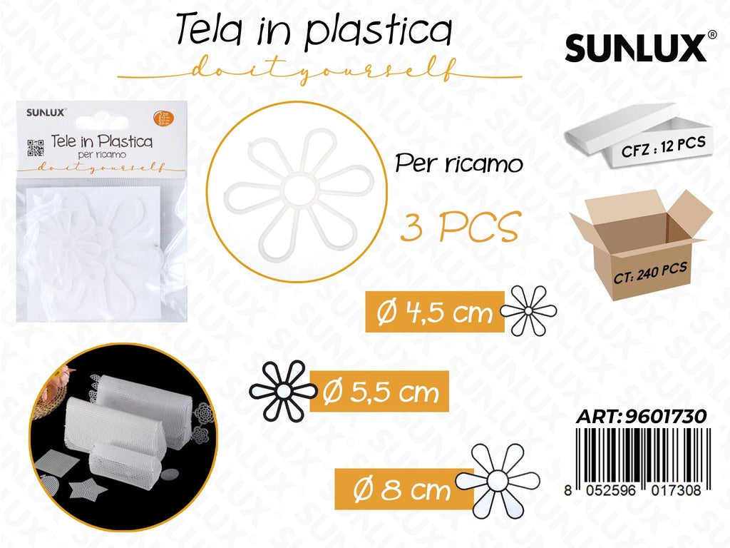 Sunlux Tela in Plast. per Ricamo 3PCS Mis. Ass.